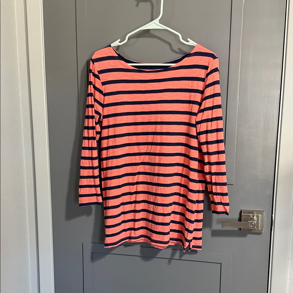 Old Navy Pink and Navy Striped Top with Boat Neck